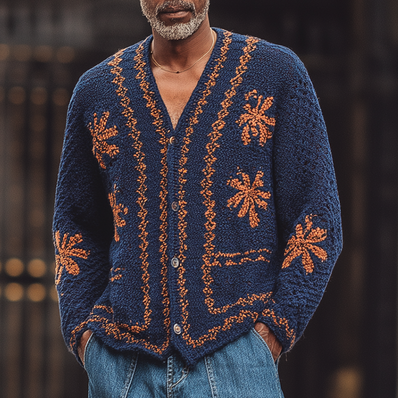 Men's Retro Contrast Knitted Cardigan MTA2666H0P
