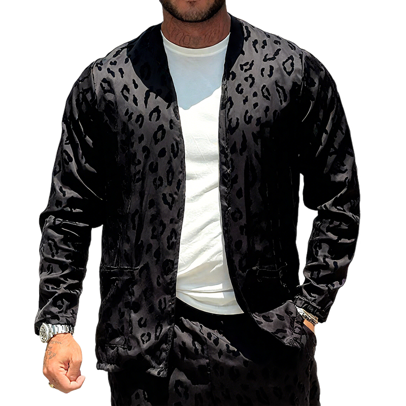 Men's Vintage Casual Satin Leopard Print Cardigan MTA2140G0TO