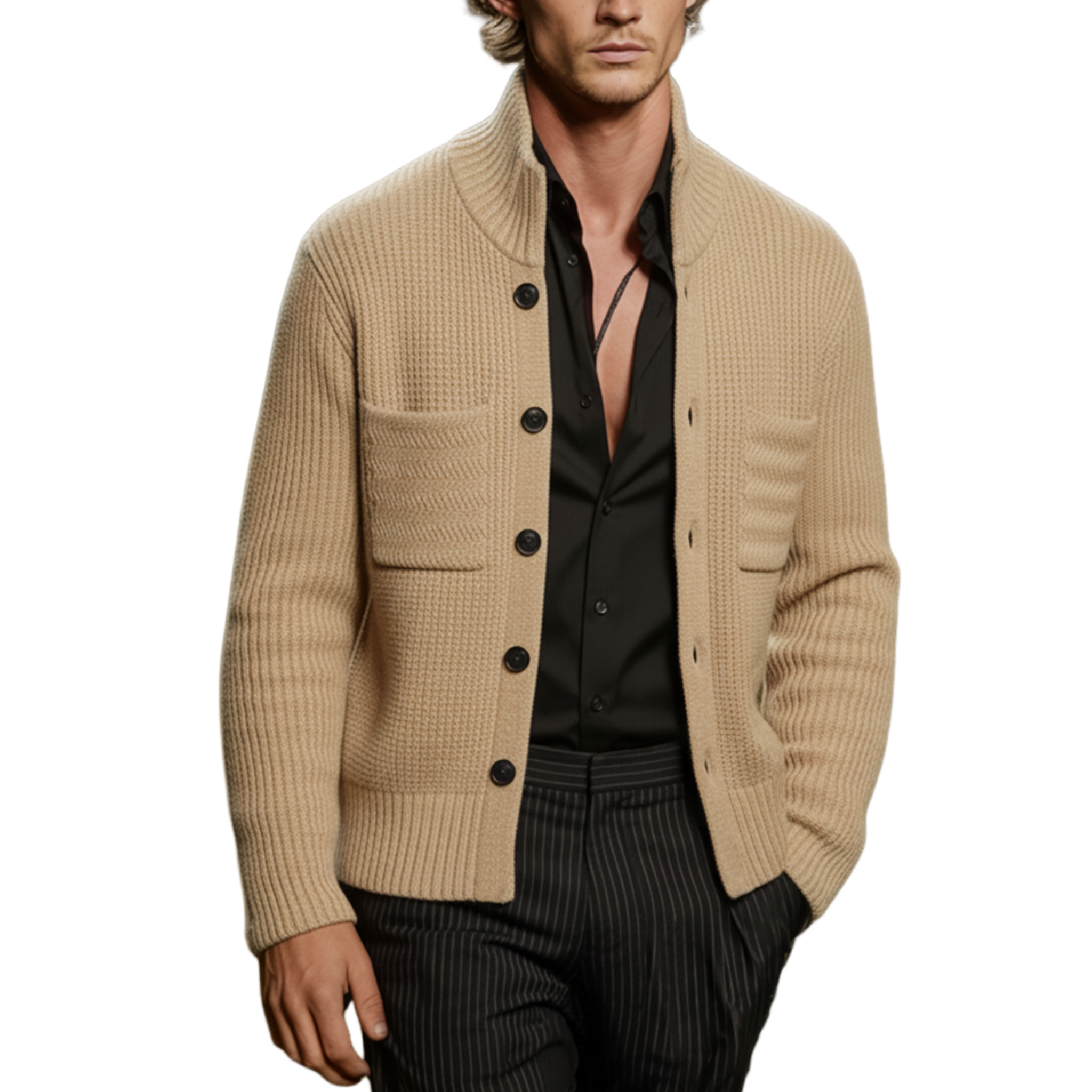 Men's Classic Casual Stand Collar Button-Up Cardigan MTA0824K1K