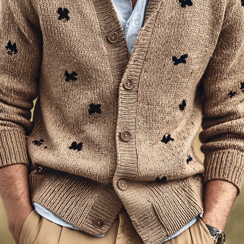 Men's Butterfly Pattern Shawl Collar Single Breasted Knit Cardigan MTA1101I7Z
