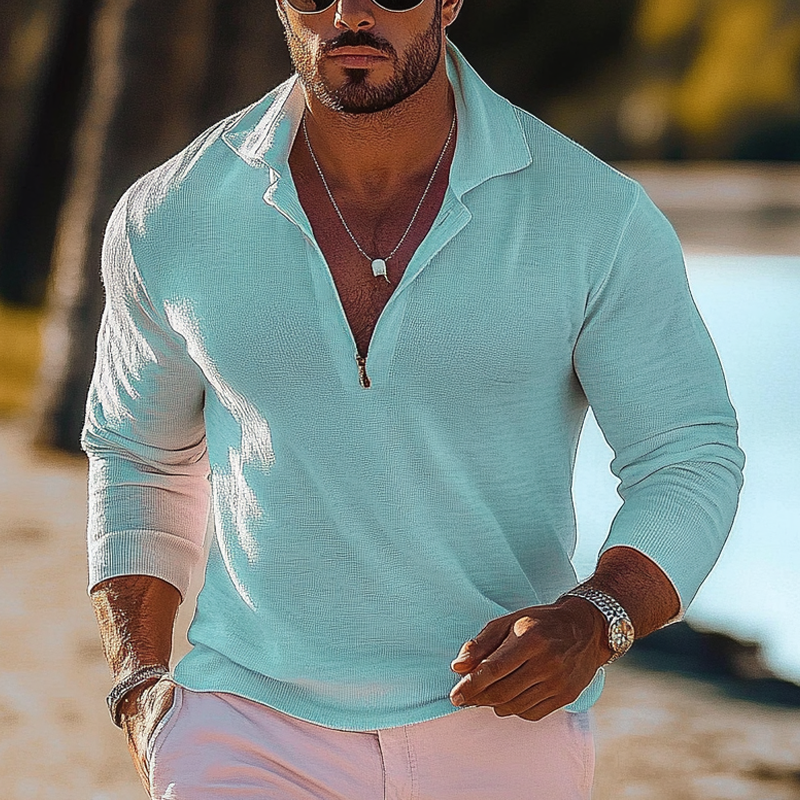 Men's Knitted Solid Color Casual Loose Zipper Sweater MTA2409G2X