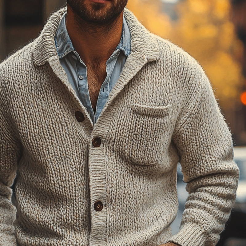 Men's Solid Color Casual Knit Multi-pocket Button Cardigan MTA3032J9X