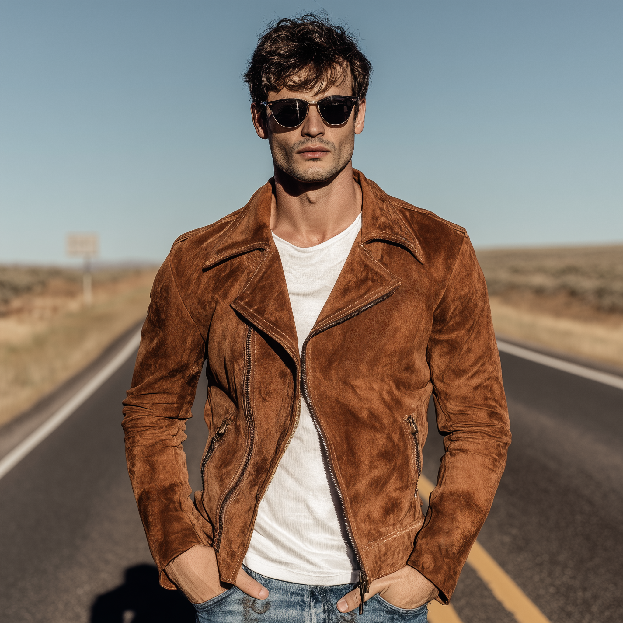 Men's Classic American Retro Lapel Suede Slim-Fit Motorcycle Jacket MTA2028H5K