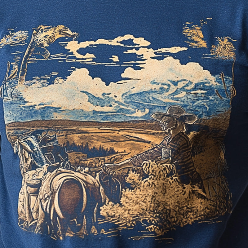 Men's Summer Western Cowboy Style Printed Cotton Blended Short Sleeve T-Shirt MTA2996D5P