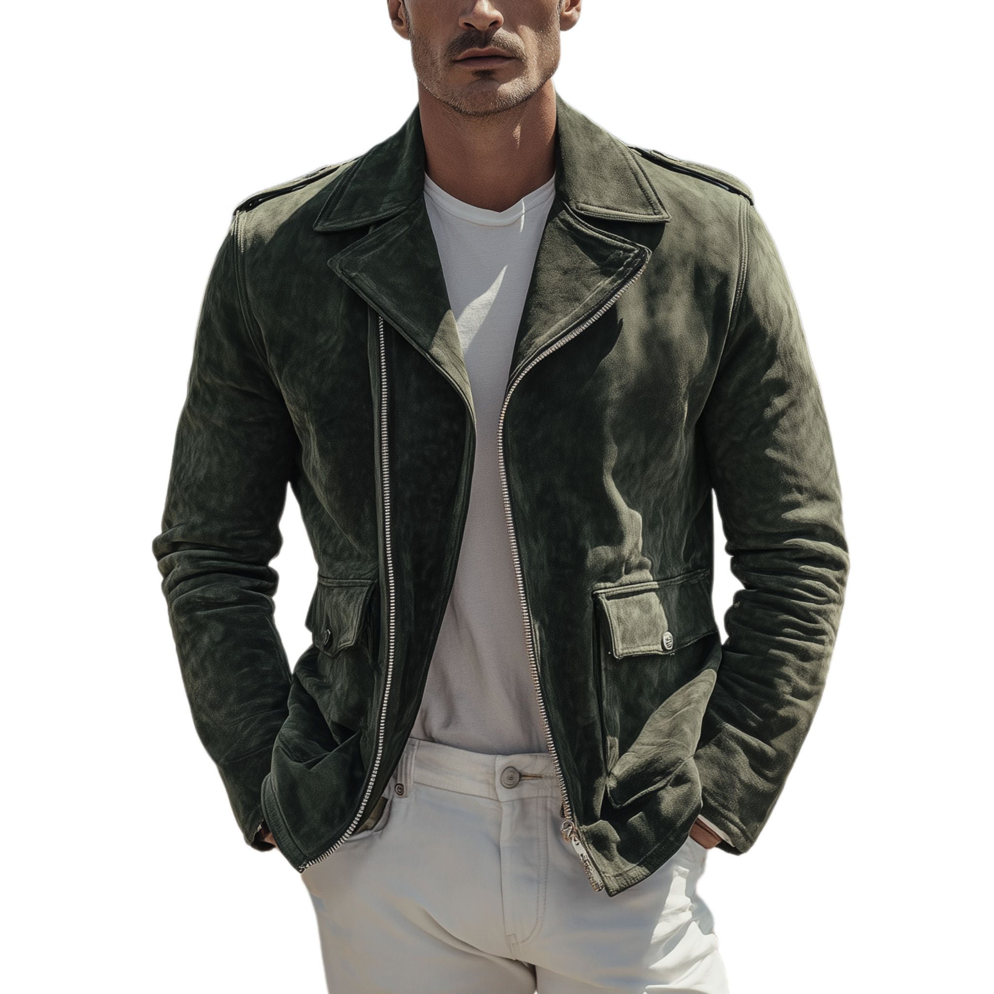 Men's Classic Vintage Lapel Zipper Suede Motorcycle Jacket MTA2747H6K