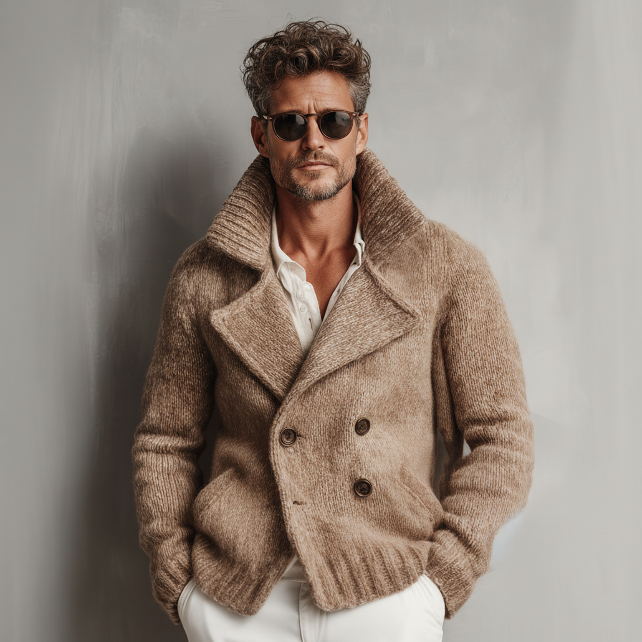 Men's Classic Retro Tough Style Double-breasted Lapel Knitted Cardigan MTA1034J7K