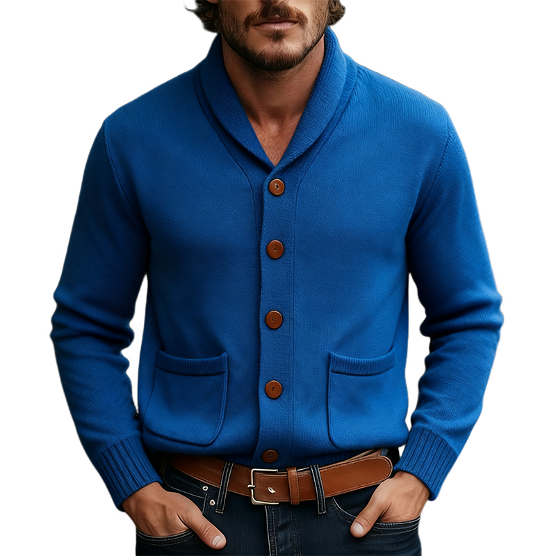 Men's Solid Color Knitted Lapel Single-breasted Cardigan MTA2446J3X