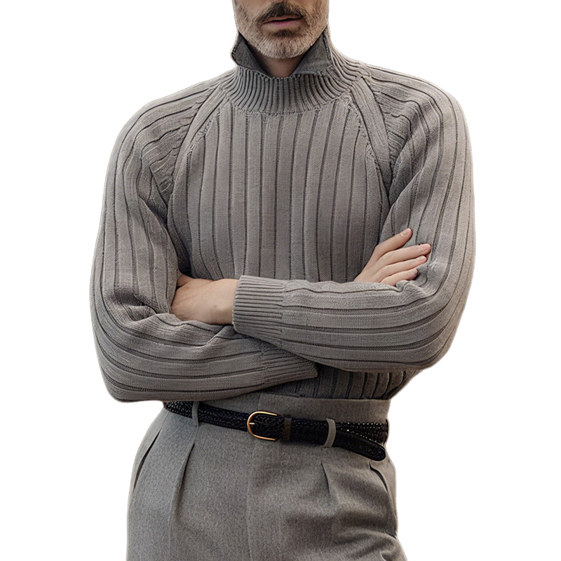 Men's Solid Striped Long Sleeve Knitted Sweater MTA1098I0Z