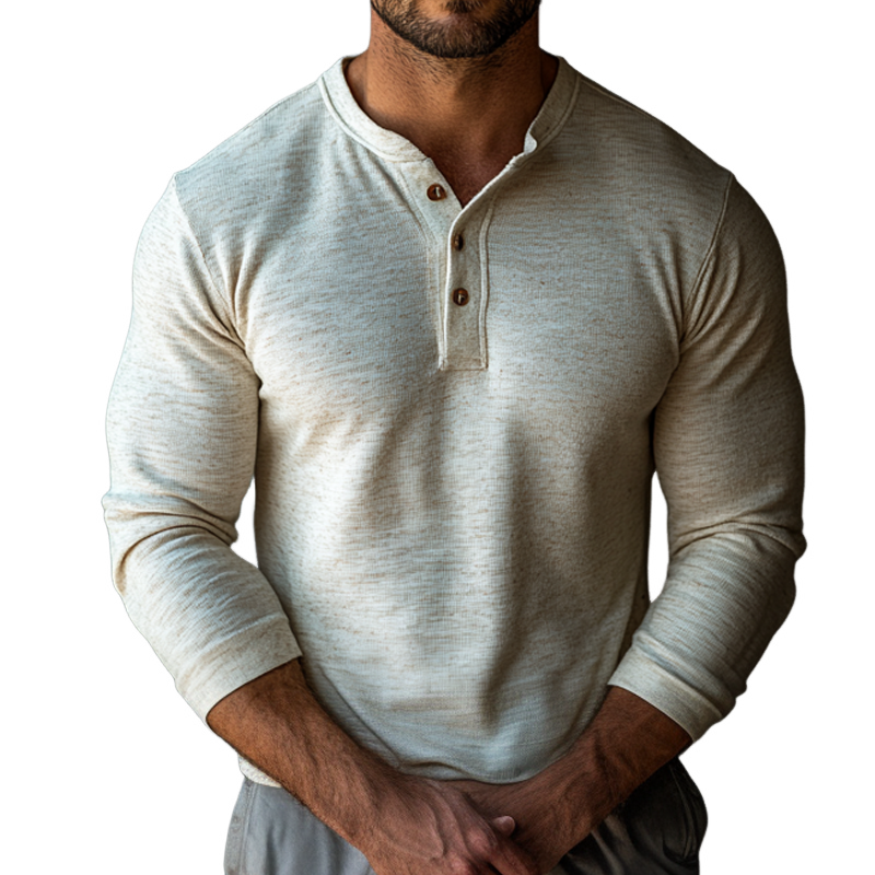 Men's Cotton Blend Long-sleeved Henley Collar T-shirt MTA2008K4X