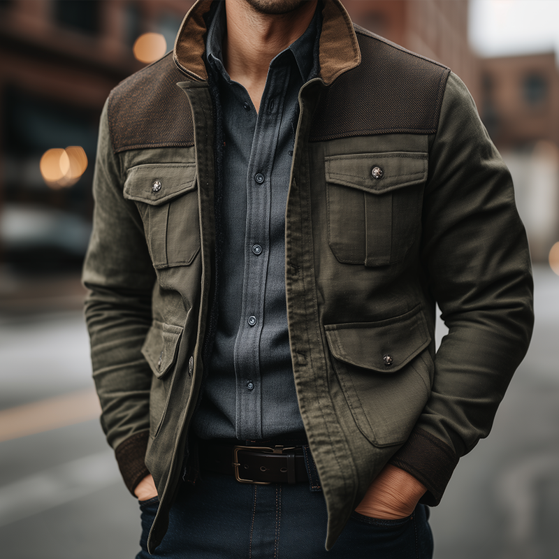Men's Retro Casual Cotton Stitching Washed Outdoor Barn Jacket MTA0261H8TO