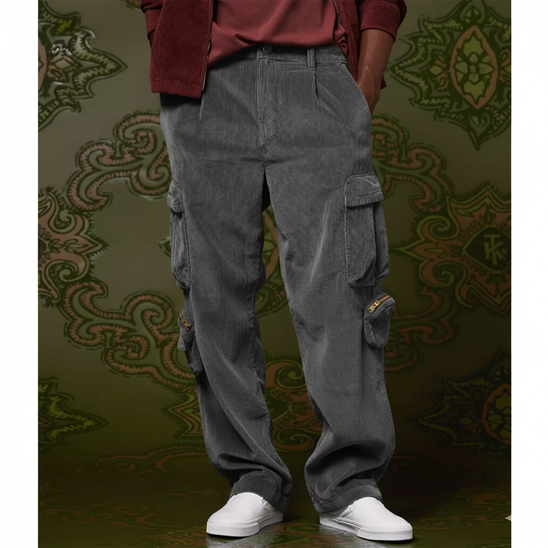 Men's Classic Burgundy Corduroy Straight-leg Trousers MTA1168K6U