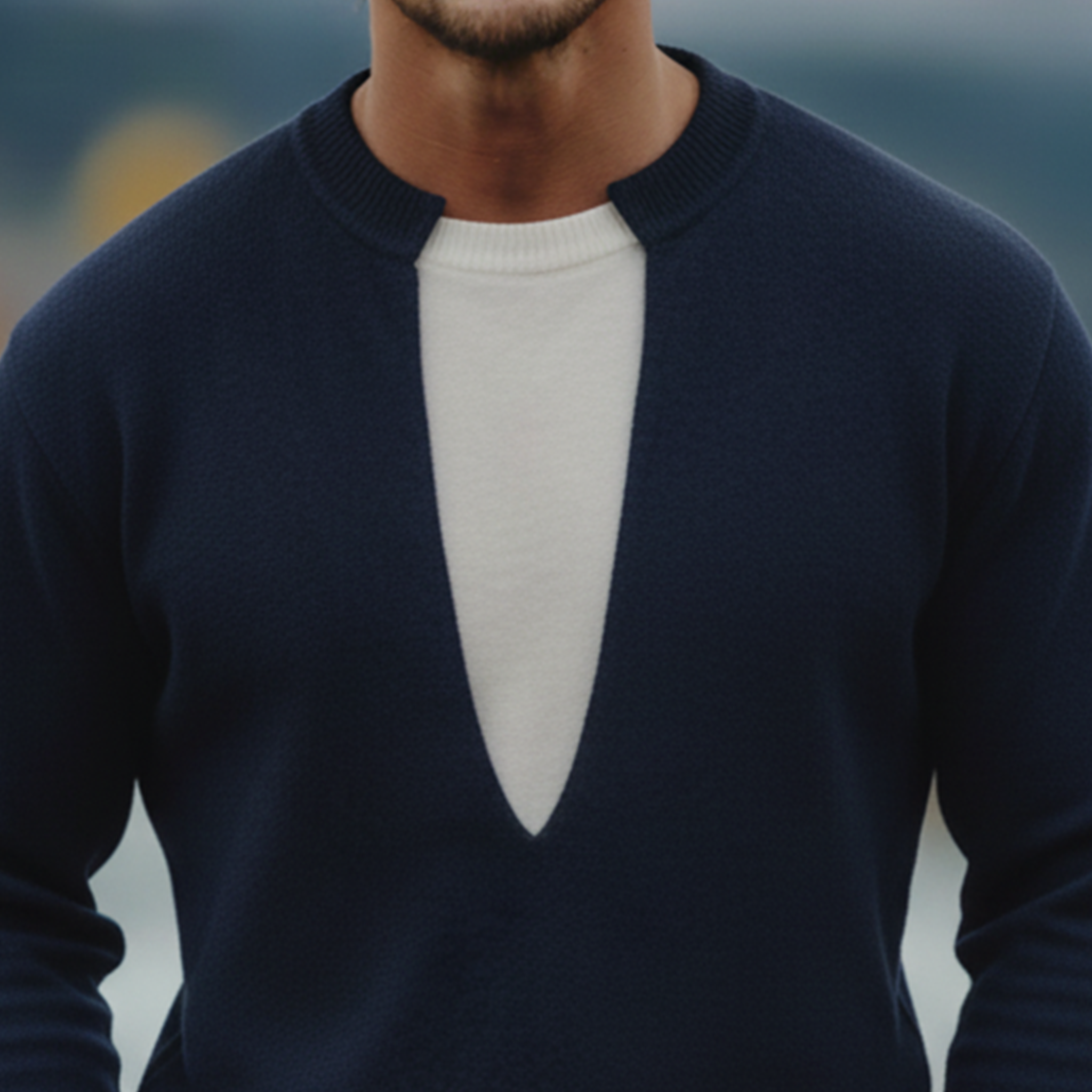 Men's Classic Casual Crew Neck Faux Two-piece Sweater MTA2831K1K