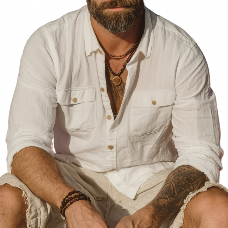 Men's Casual Solid Color Breathable Cotton Chest Pocket Lapel Slim Fit Long Sleeve Shirt MTA1059G8M
