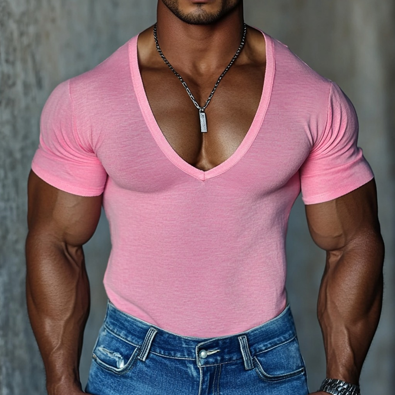 Men's Solid V Neck Short Sleeve T-shirt MTA2935G8Z