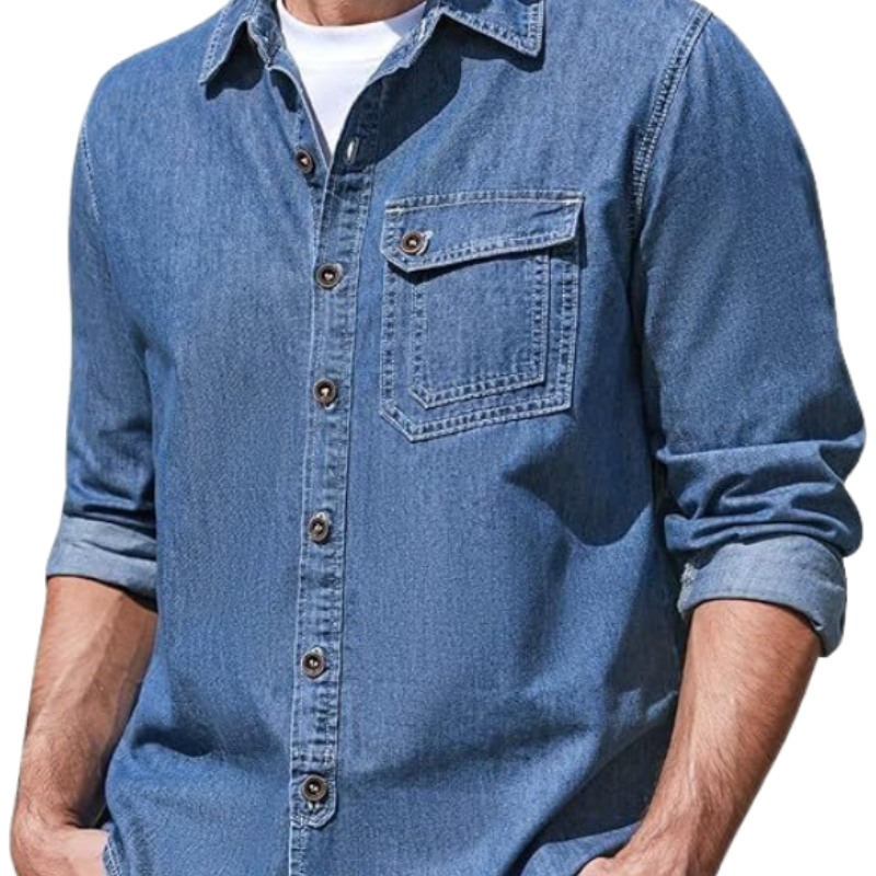 Men's Vintage Casual Lapel Long Sleeve Denim Shirt 99232570F