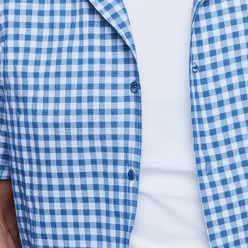 Men's Summer Fashion Plaid Cotton And Linen Short Sleeve Shirt MTA0120G9P