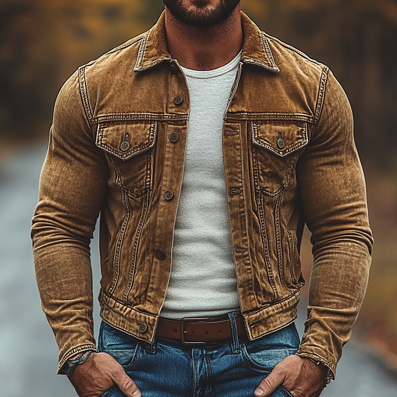 Men's Vintage Washed Single Breasted Lapel Jacket MTA2639I7X