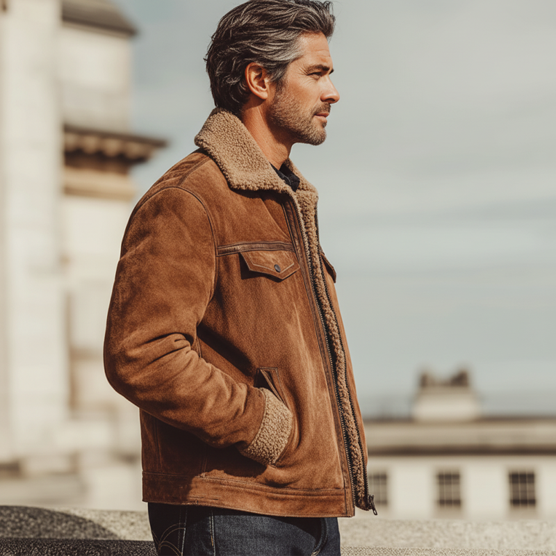 Men's Urban Suede Warm Lambswool Lined Zip-Up Jacket MTA2675K6U