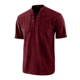 Men's Retro Lace Up Collar Casual Short Sleeve Shirt 98847664M