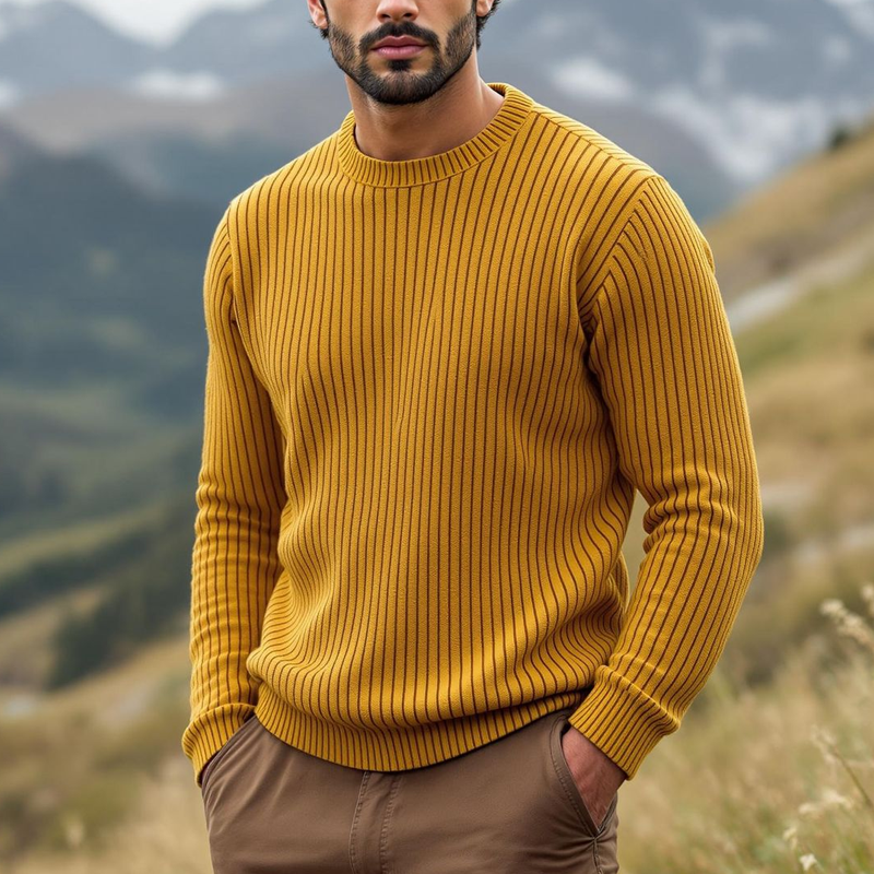 Men's Solid Color Round Neck Long Sleeve Sweater MTA1102I1Z