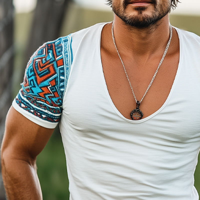 Men'S Deep V Neck Printed Short Sleeve T-Shirt MTA1250E0U