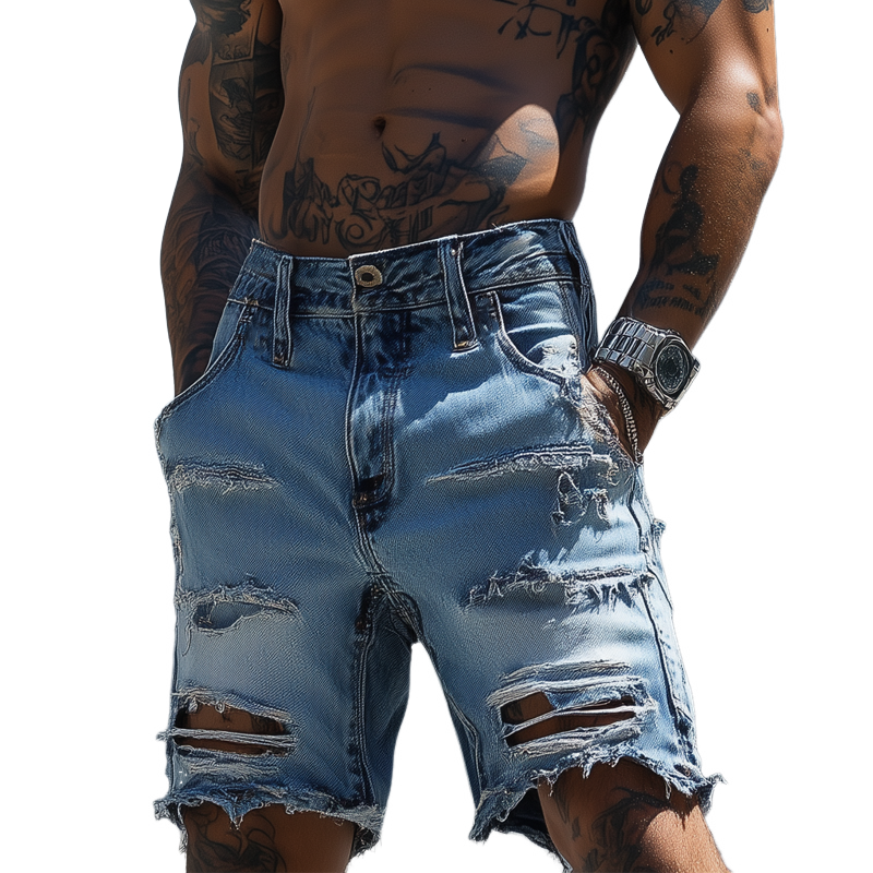 Men's Ripped Washed Vintage Loose Denim Shorts MTA1638F1X