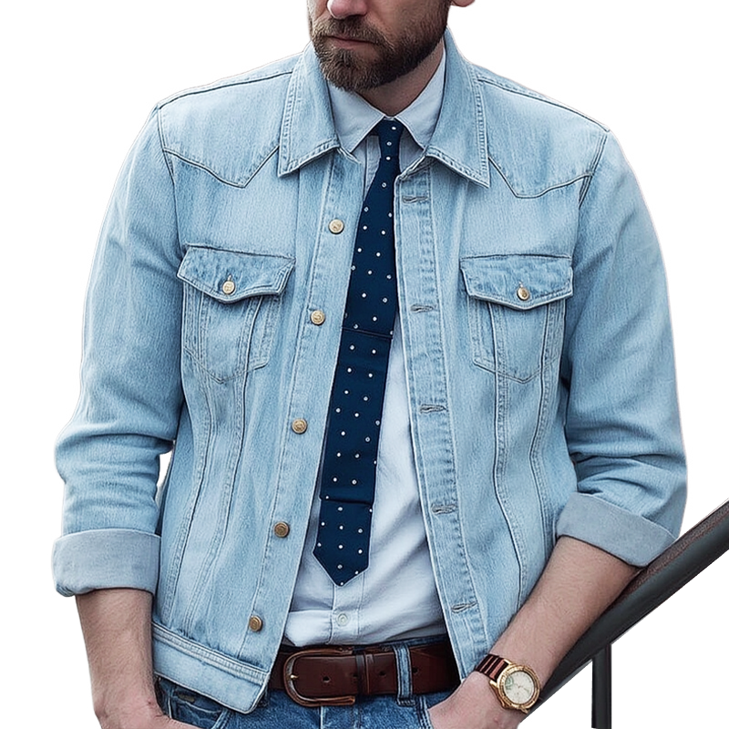 Men's Classic Vintage Light Blue Denim Jacket MTA2669I7U