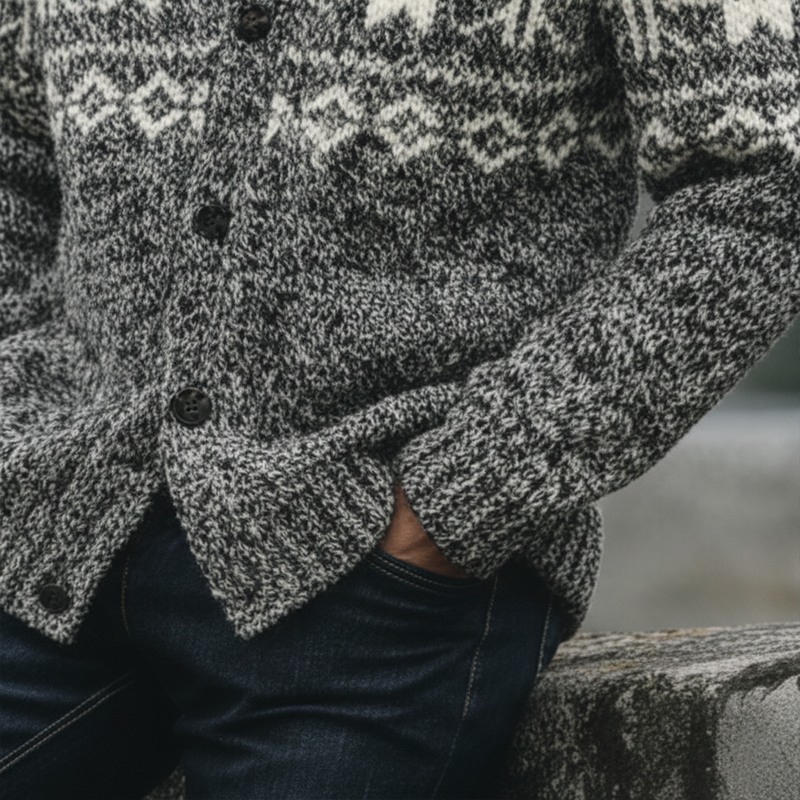 Men's Winter Vintage Knitted Jacquard Cotton Cardigan MTA1679J2P