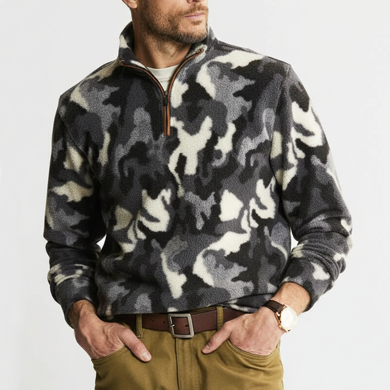 Men's Classic Camouflage Faux Lambskin Quarter Collar Sweatshirt MTA1794J0U