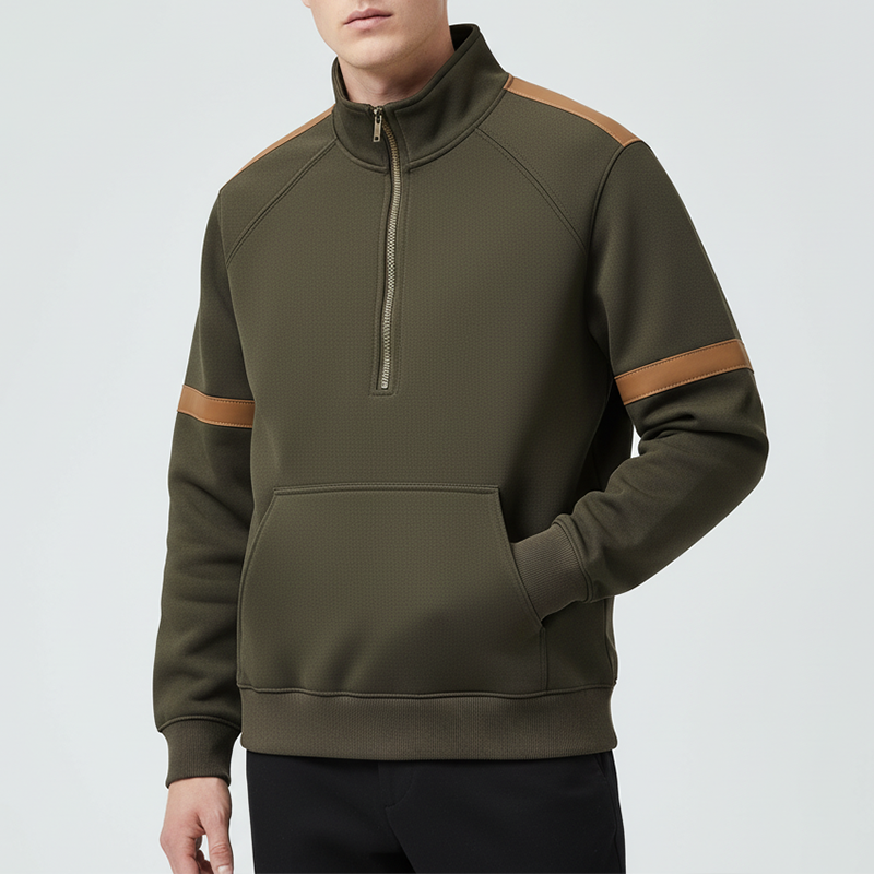 Men's Retro Cotton Blend Color Block Patchwork Half-Zip Sweatshirt MTA2949J5P