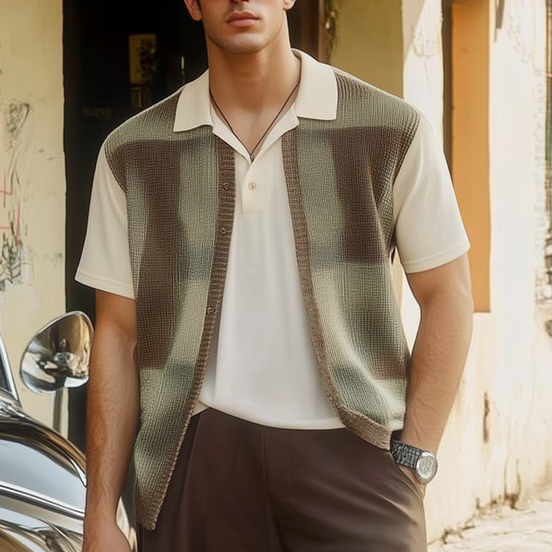 Men's Summer Rendered Knit Button Short Sleeve Shirt MTA2490F1U