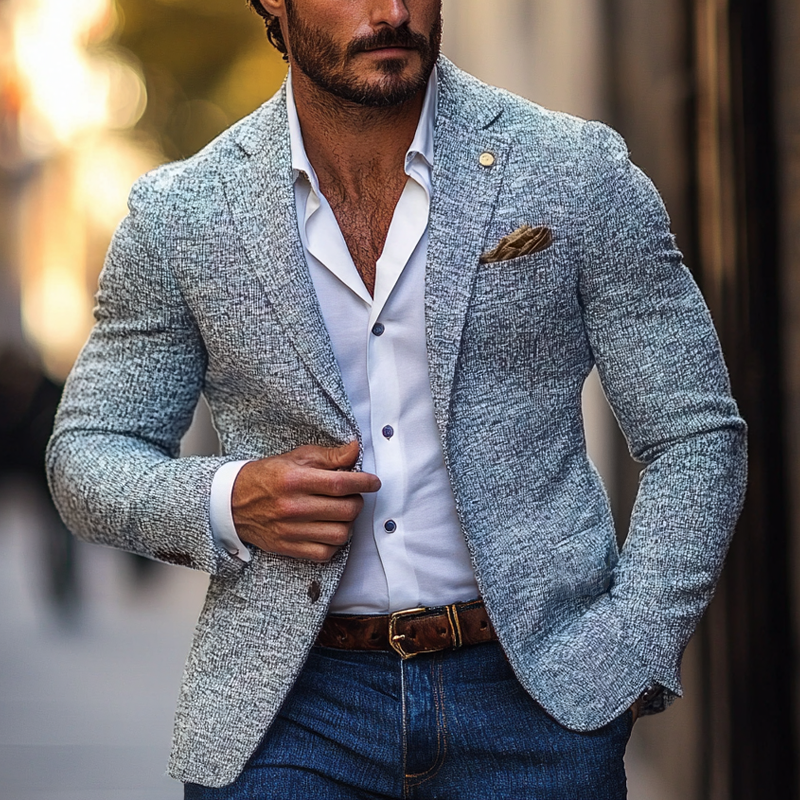Men's Vintage Tweed Notch Lapel Two Buttons Casual Blazer MTA2946H3Z