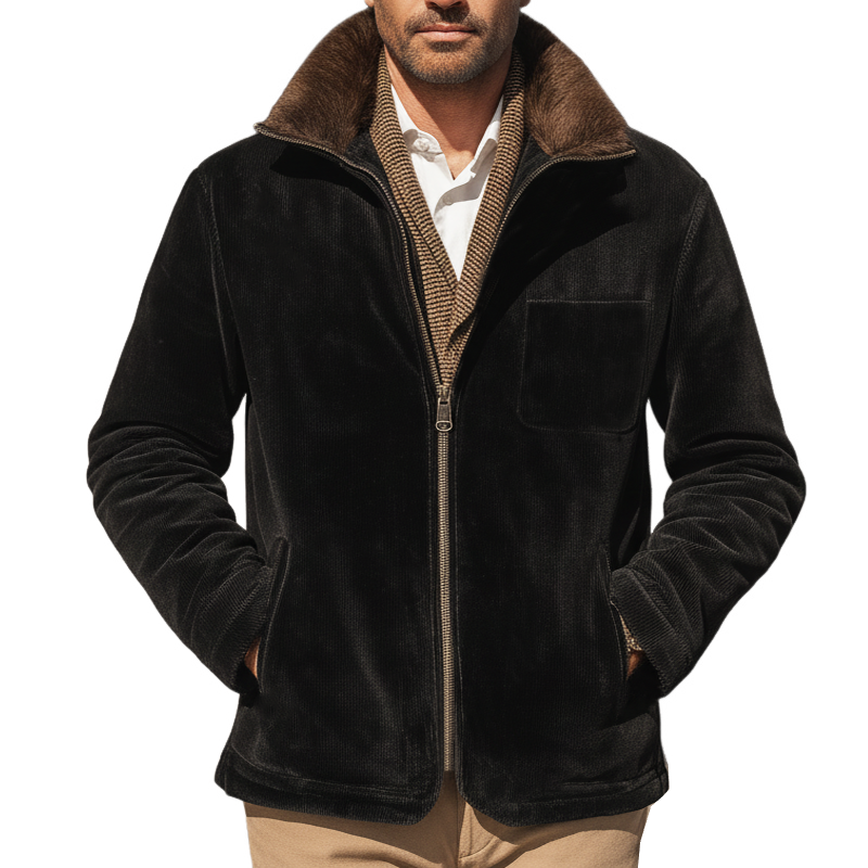 Men's Urban Corduroy Fur Collar And Zipper Jacket MTA2427K0U
