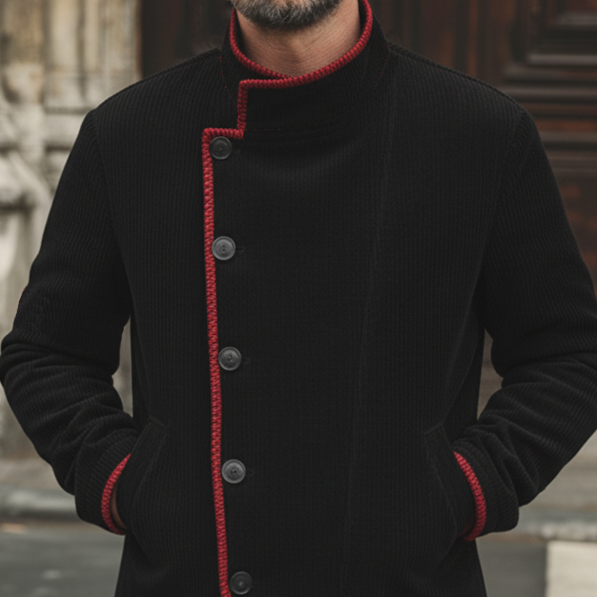 Men's Classic Retro Stand-up Collar Embroidered Corduroy Jacket MTA0410L9K