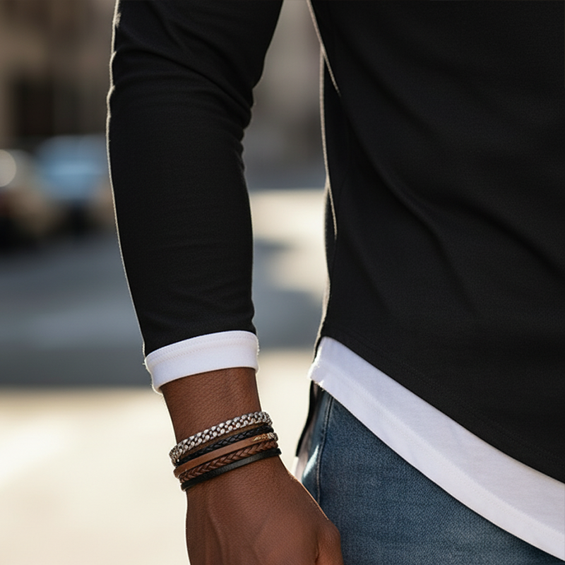 Men's Spring Fashion Color-block Cotton Blend Crew Neck Long-sleeved T-shirt MTZ0562A2P