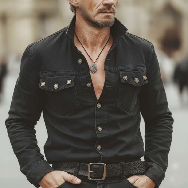 Men's Vintage Multi-button Cotton Lapel Long-sleeved Shirt MTA3080L7U