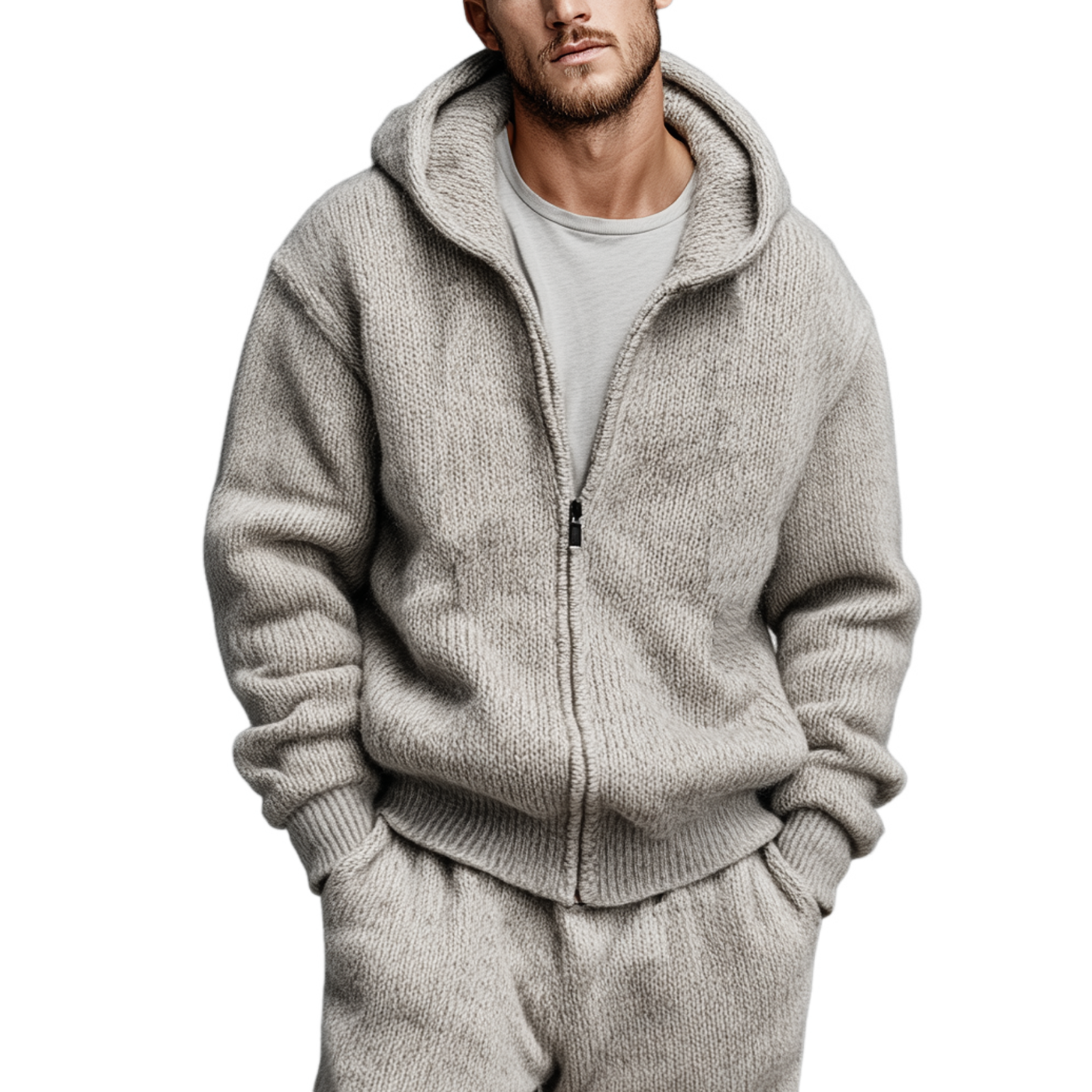 Men's Classic Casual Hooded Zippered Knit Cardigan MTA1590J7K
