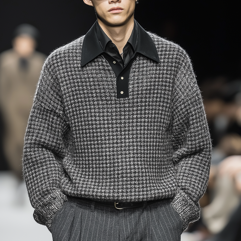 Men's Winter Fashion Cotton Knitted Houndstooth Pattern Sweater MTA1353J2P