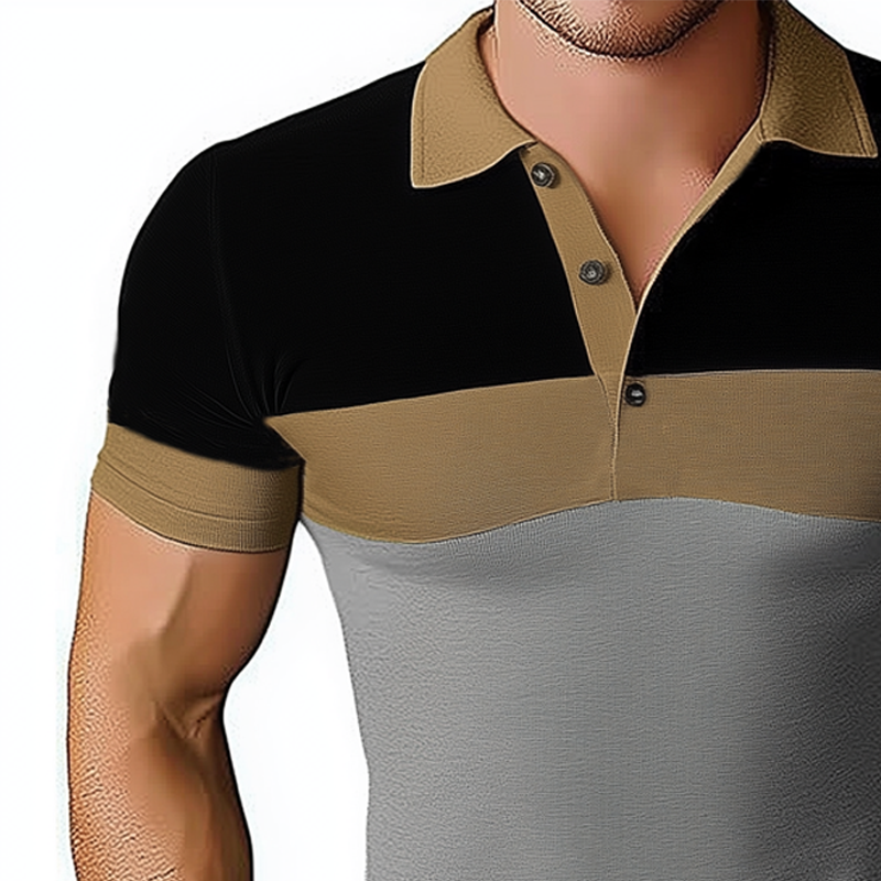 Herre sommer-T-skjorte med fargeblokk og polokrage, slim fit, MTA1605F9U