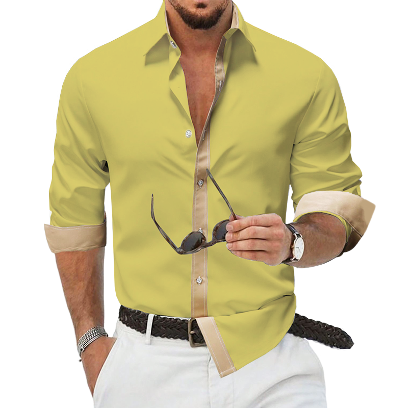 Men's Classic Business Colorblock Cotton Long Sleeve Shirt MTA2362G5U