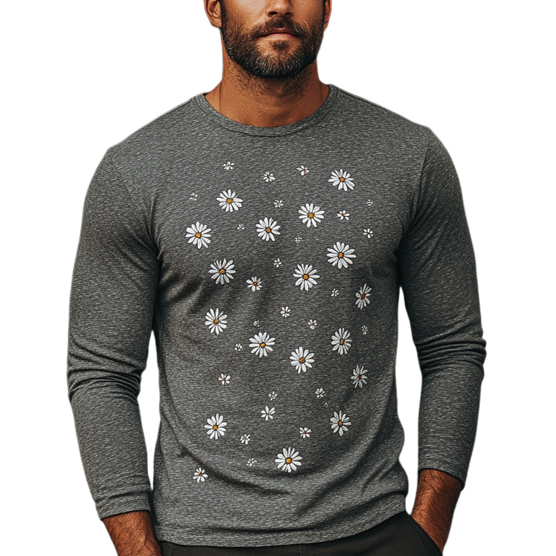 Men's Blended Daisy Embroidered Long-sleeved T-shirt 85428191X