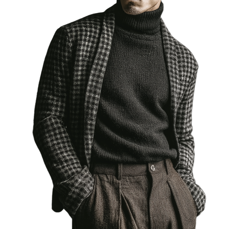 Men's Retro Casual Houndstooth Button-Up Cardigan MTA0949L8TO