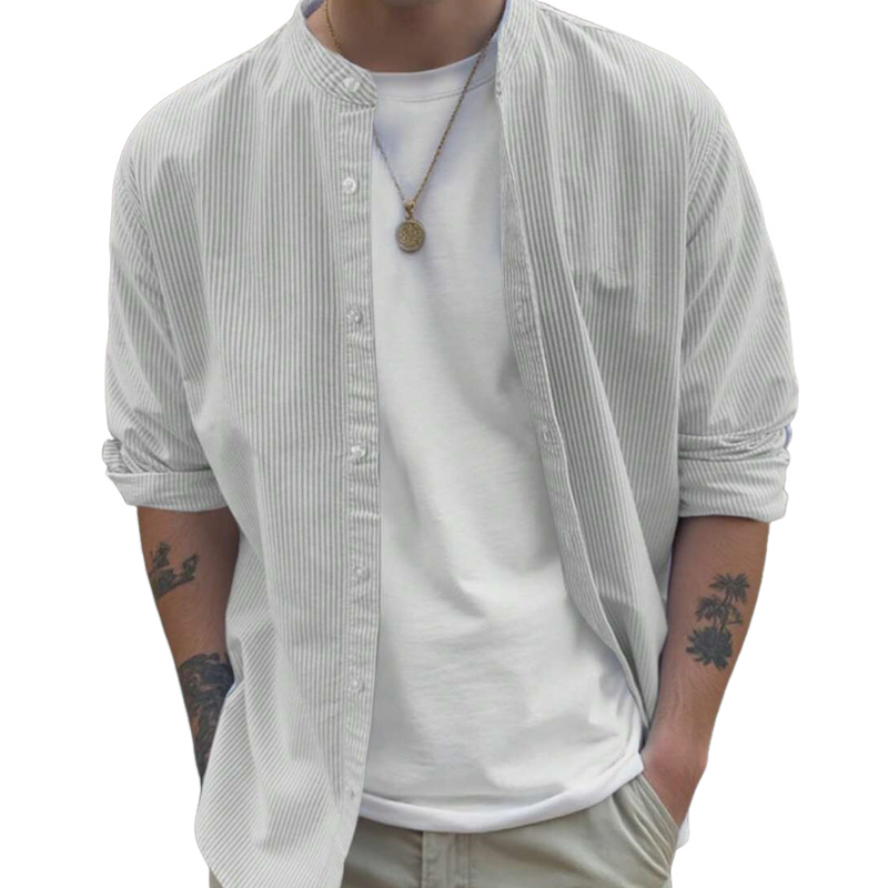 Men's Striped Print Crew Neck Single-breasted Shirt MTA2865G2X