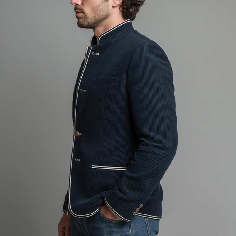 Men's Classic Corduroy Embroidered Stand-collar Slim-fit Single-vent Jacket MTA0849L4U