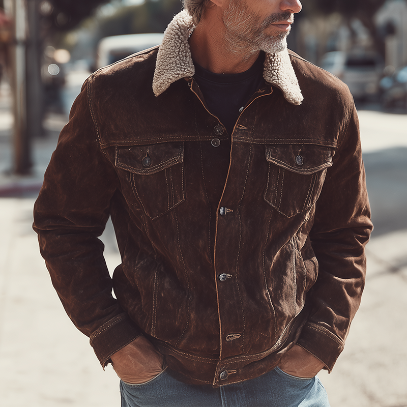 Men's Winter Vintage Detachable Faux Sherpa Collar Faux Suede Jacket MTA0818I8P