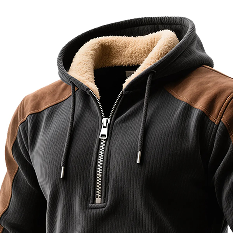 Men's Retro Contrast Faux Suede Polar Fleece Half-Zip Pullover Hoodie MTA0976J9X