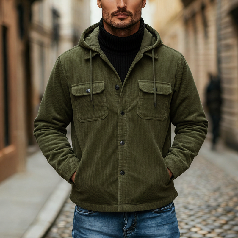 Men's Solid Color Sports Casual Corduroy Hoodie MTA2839J0X