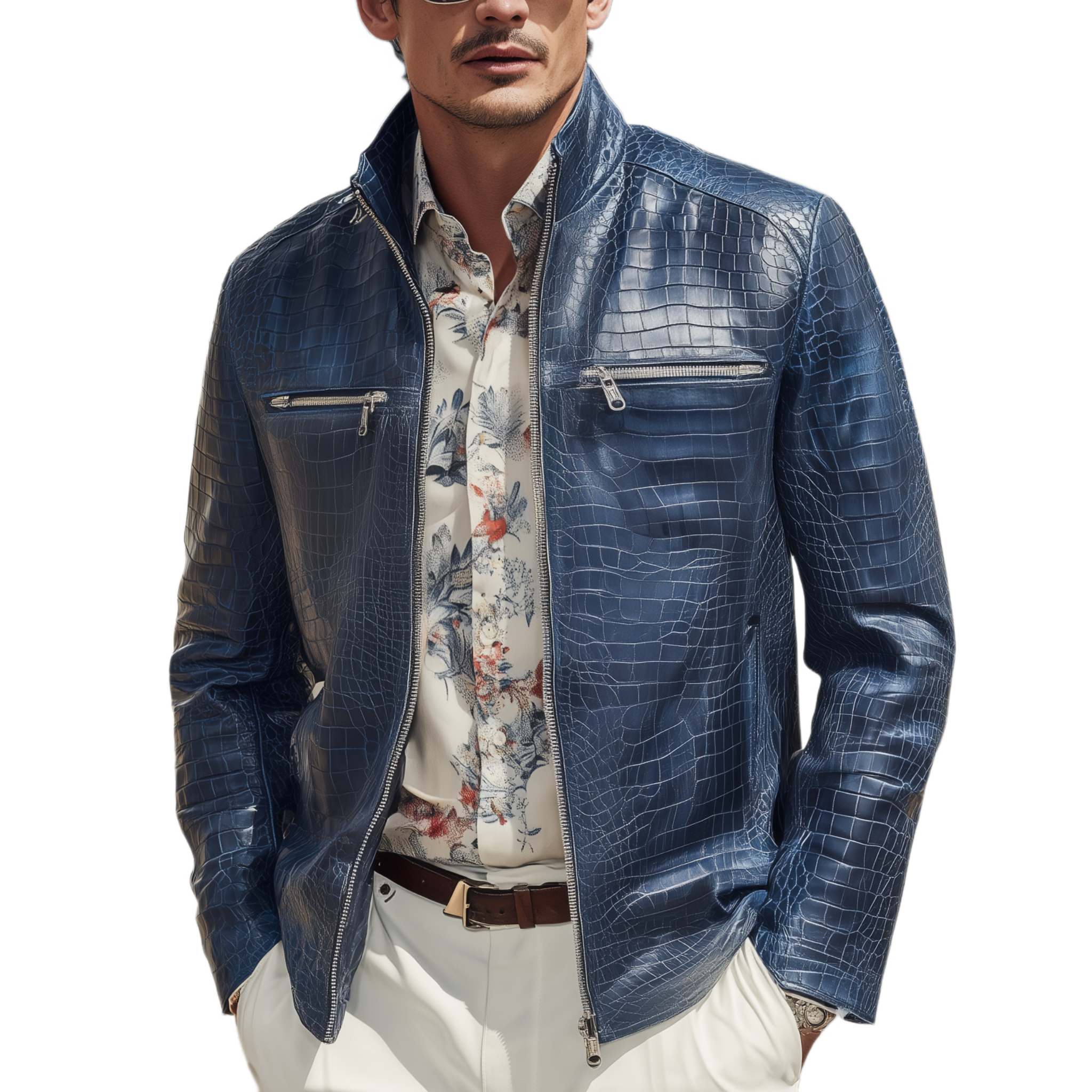 Men's Classic Casual Textured Leather Zipper Stand Collar Jacket MTA1191H0K