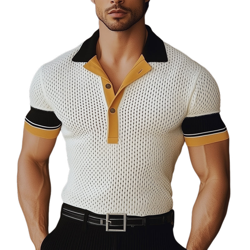 Men's Business Comfortable Colorblock Knitted Mesh POLO Shirt MTA0740E5U