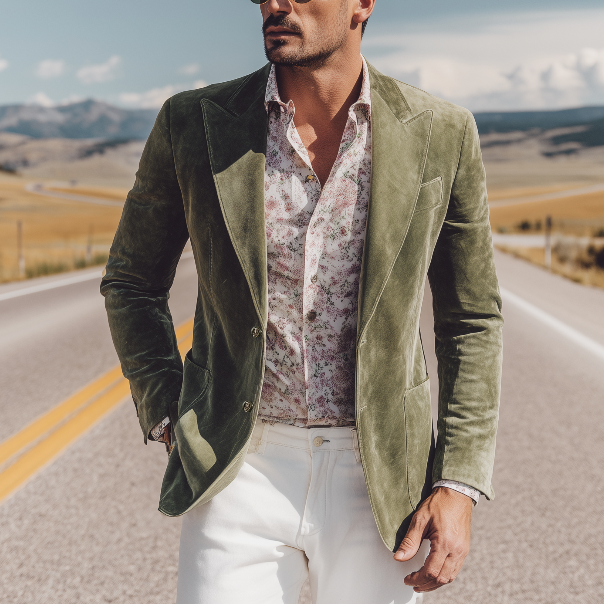 Men's Classic Casual Western Style Suede Slim Fit Single-breasted Blazer MTA1271H8K